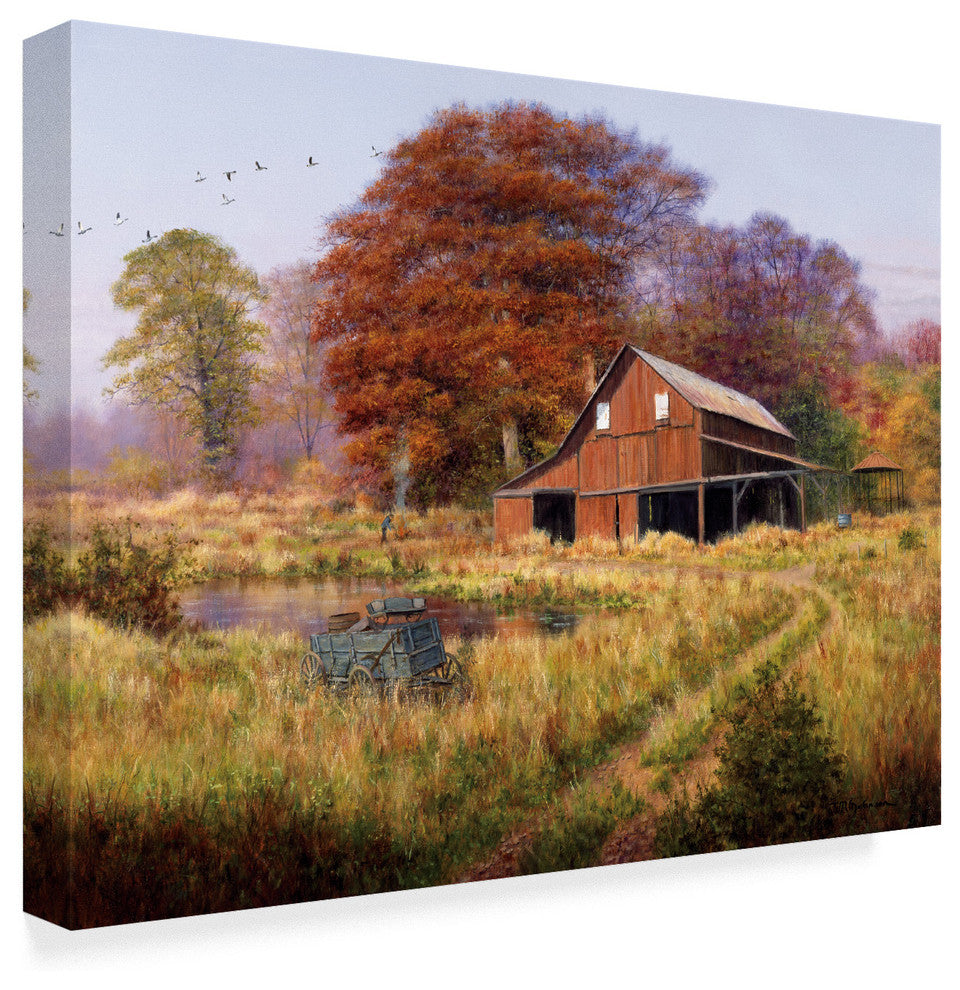 Bill Makinson 'Red Barn Under Trees' Canvas Art, 32"x24"
