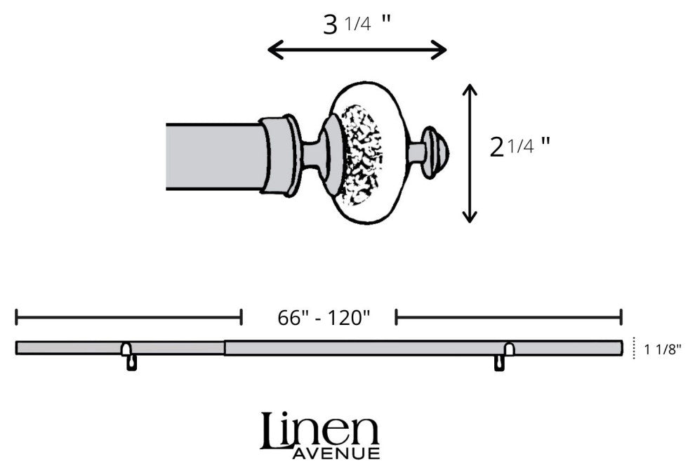 Linen Avenue Grey Stone Cap Single Curtain Rod Set,66-120 Inch,Polished Nickel