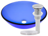 Blu Glass Vessel Sink and Drain, Brushed Nickel