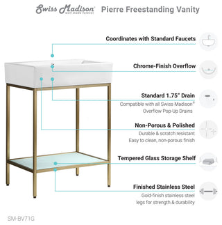 Pierre 24" Single, Freestanding, Open Shelf, Metal Frame Vanity, Gold