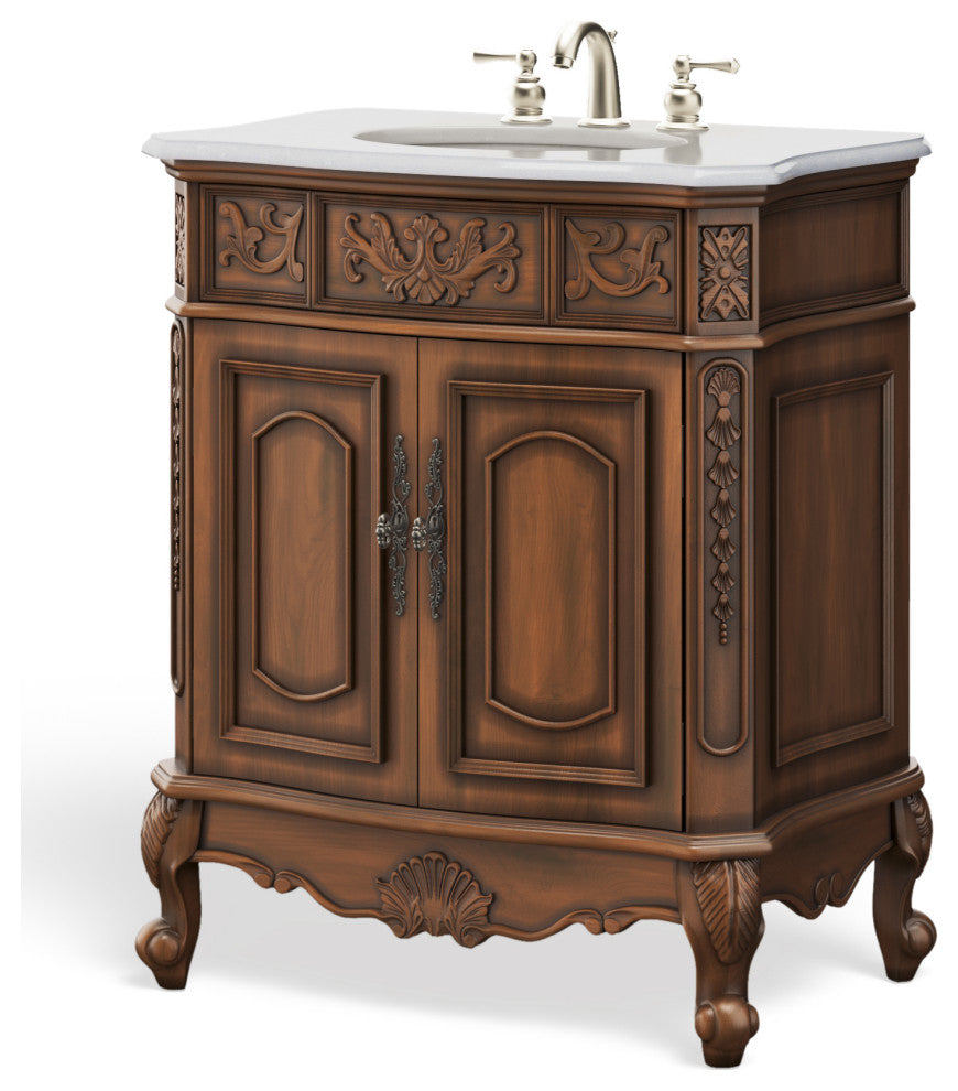 30 Inch Classic Style Fiesta Bathroom Sink Vanity, Brown, 30", Single Sink, Freestanding