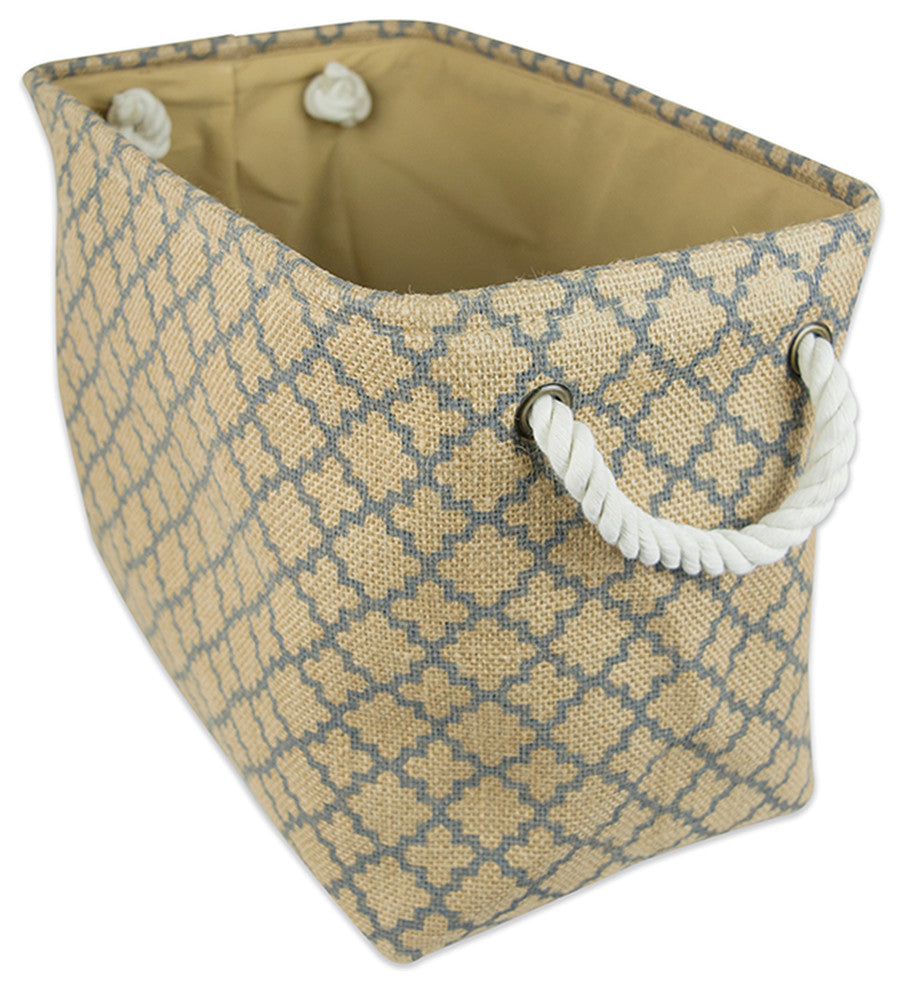 DII Burlap Bin Lattice Gray Rectangle Large 18x12x15"