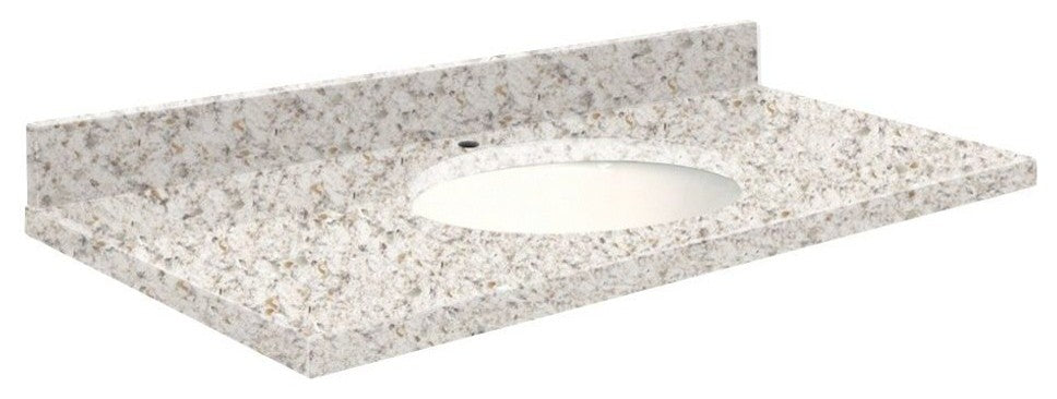 Quartz 37"x19" Vanity Top, Single Faucet Hole, Almond Delite, White Bowl