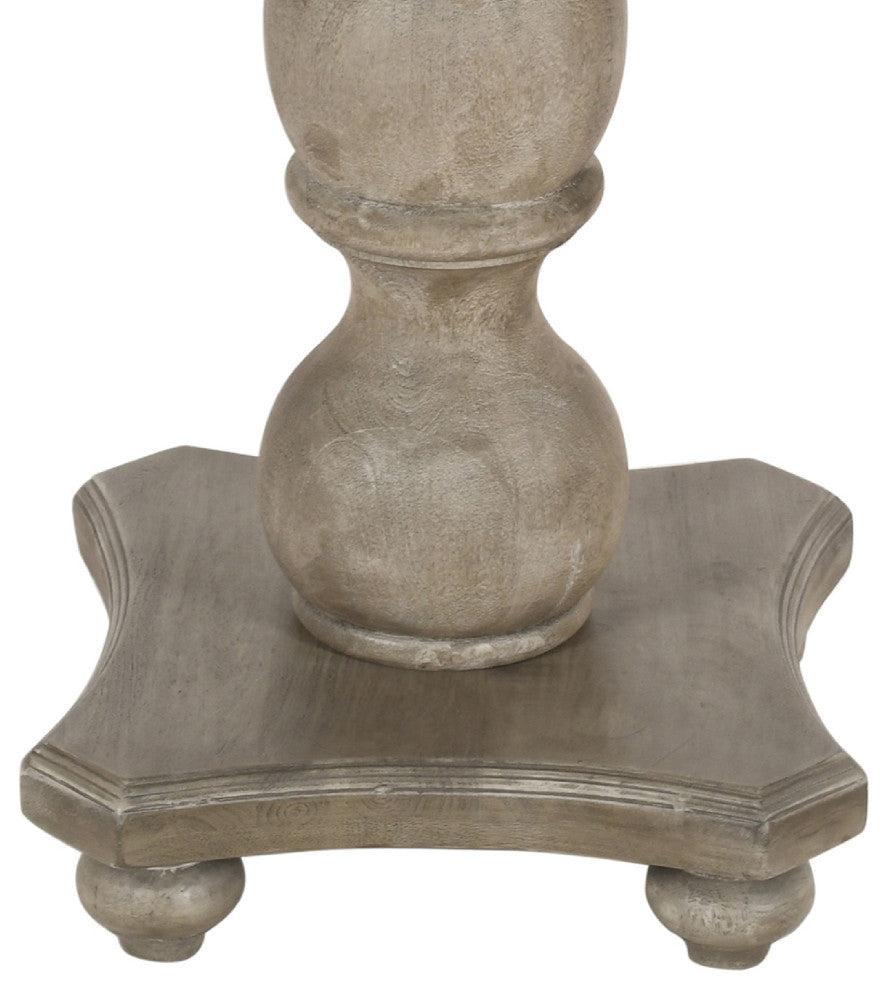 42" Mango Wood Dining Table Round Top Pedestal Base Washed White Gray