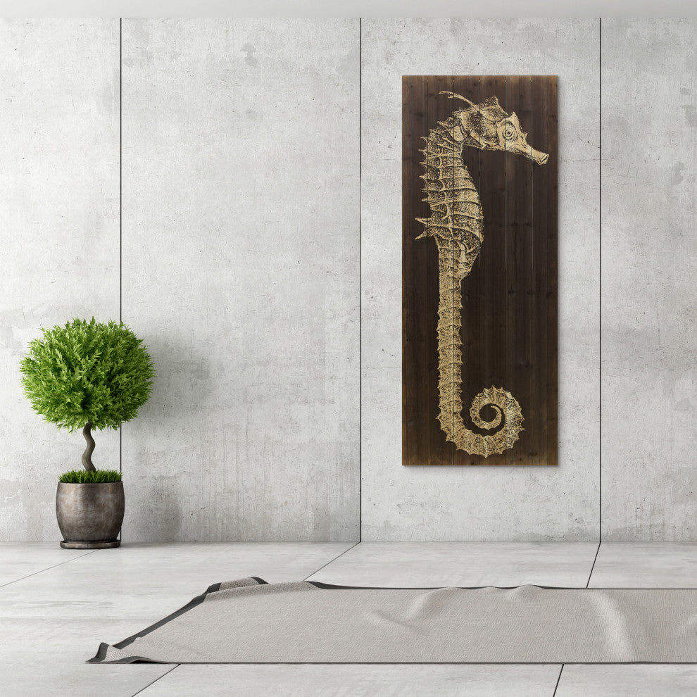 "Seahorse A" Wood Wall Art Giclee Printed on Solid Fir Wood Planks