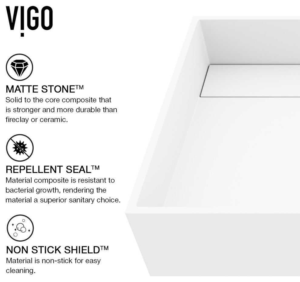 VIGO Montauk 23"L x 15"W x 5"H Matte Stone Rectangular Bathroom Vessel Sink