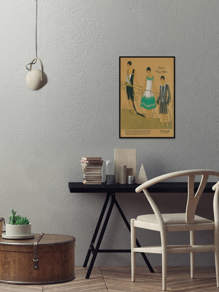 "Fashion Dress Trio" Floater Framed Painting Print on Canvas, 40"x60"