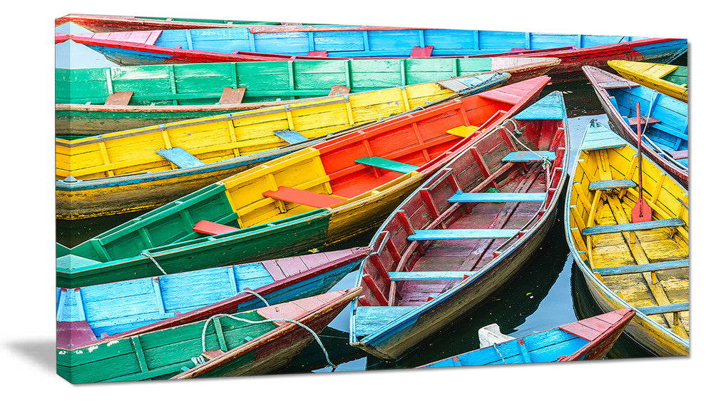 Rowing Boats on the Lake in Pokhara, Boat Canvas Art Print, 40x20