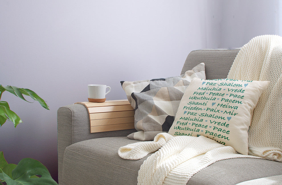 Mint Colored Words of Peace Christmas Polyester Throw Pillow, 16"x16"