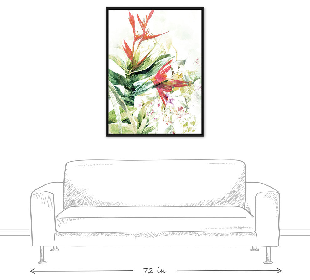 Tropical Florals 30x40 Black Floating Framed Canvas