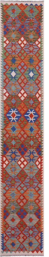 2' 8" X 16' 0" Runner Kilim Flat Weave Reversible Wool Rug - Q12558