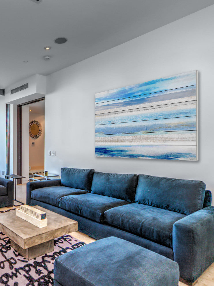 "Baia Azul" Print on White Wood, 60"x40"