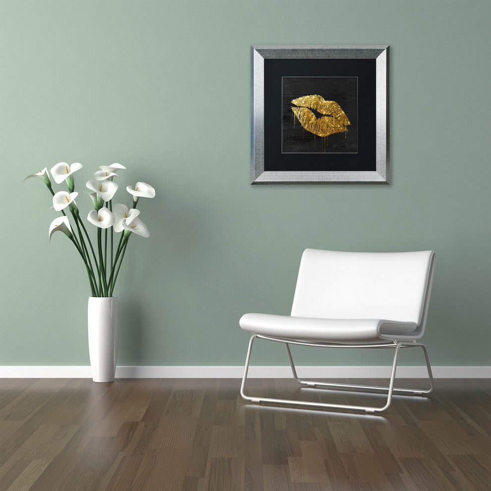 Color Bakery 'Golden Lips' Matted Framed Art, Silver Frame, Black Mat, 16x16