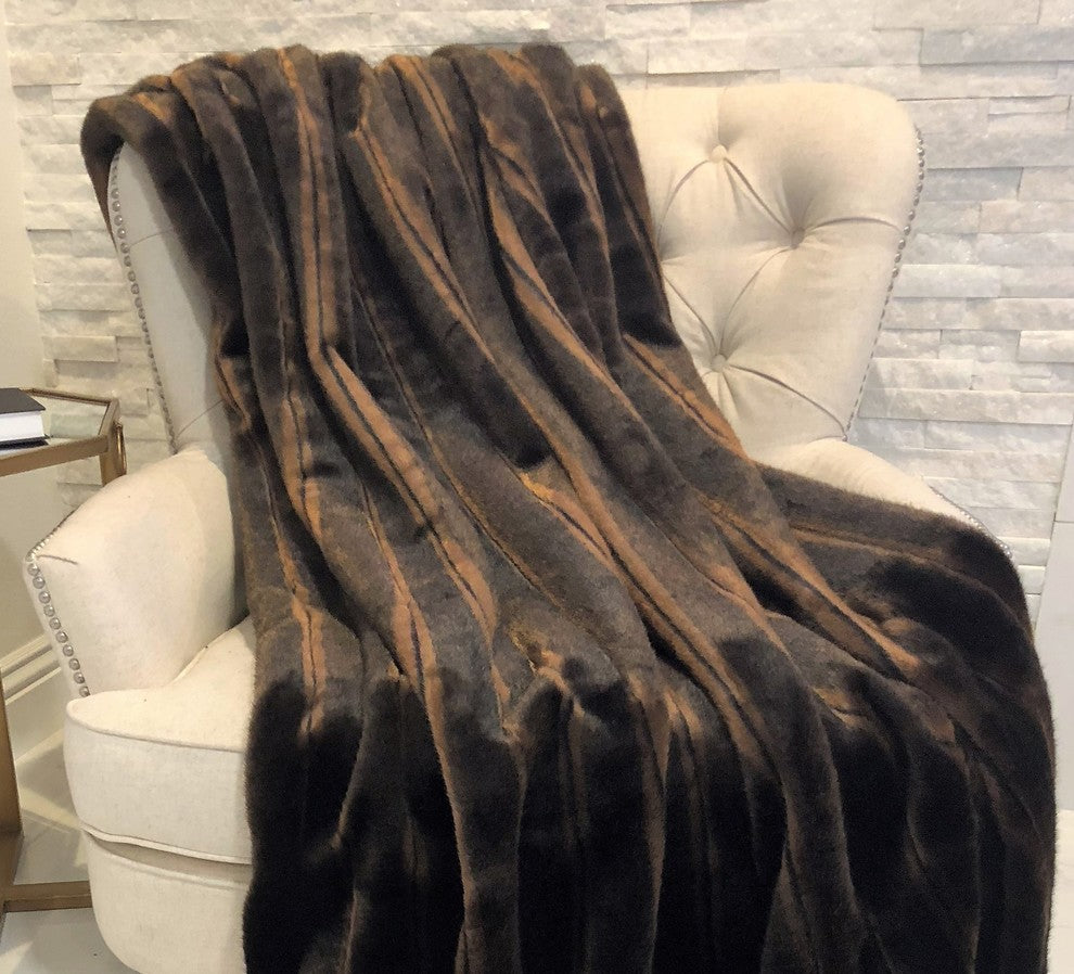 Plutus Fancy Brown Faux Mink Handmade Throw Blanket, 48 X 60, Single Sided
