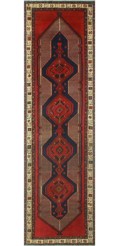 Fine Vintage Distressed Attila Red/Beige Runner, 3'10x13'2