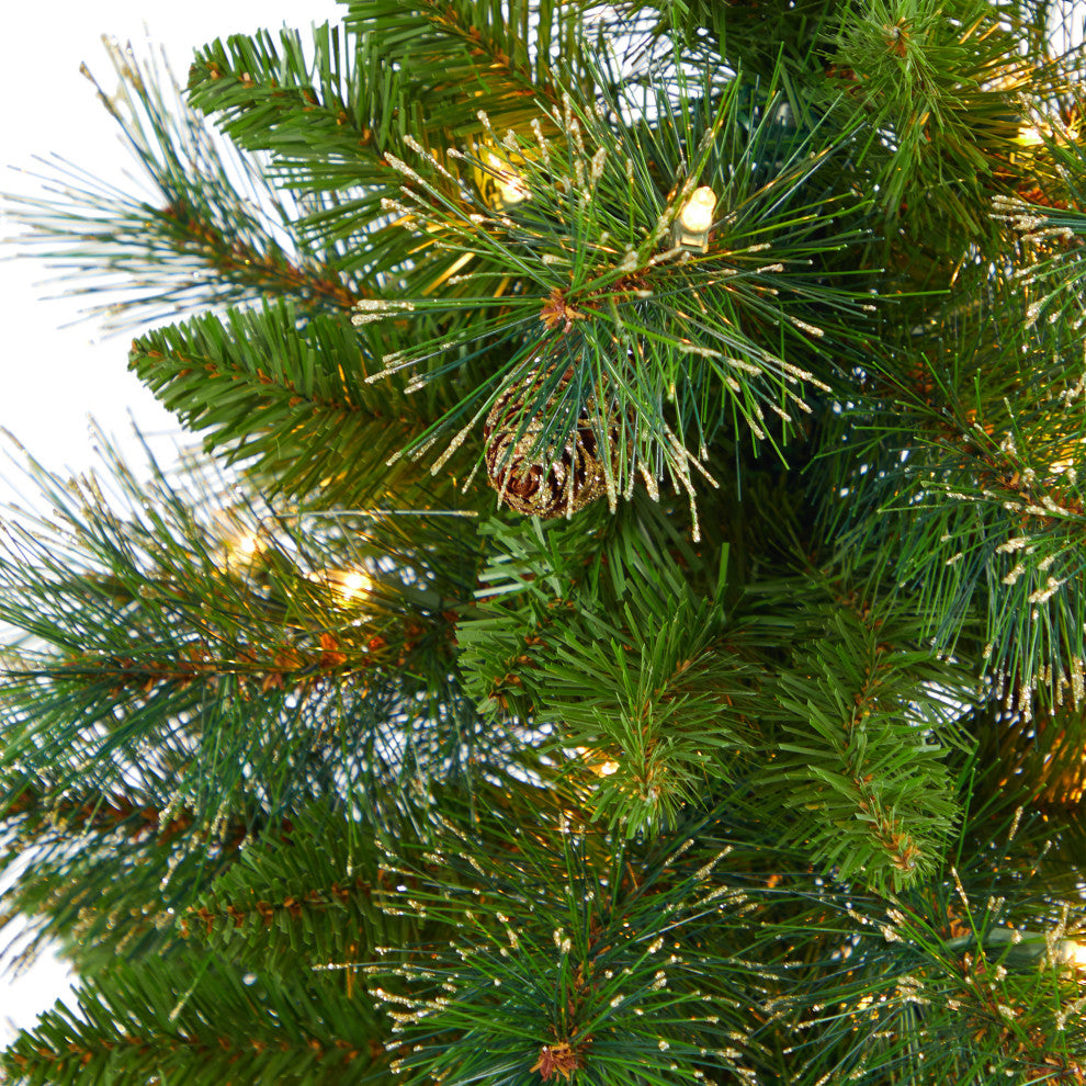 50" Golden Washington Pine Faux Xmas Tree W/Lights, Pinecones, Bendable Branches
