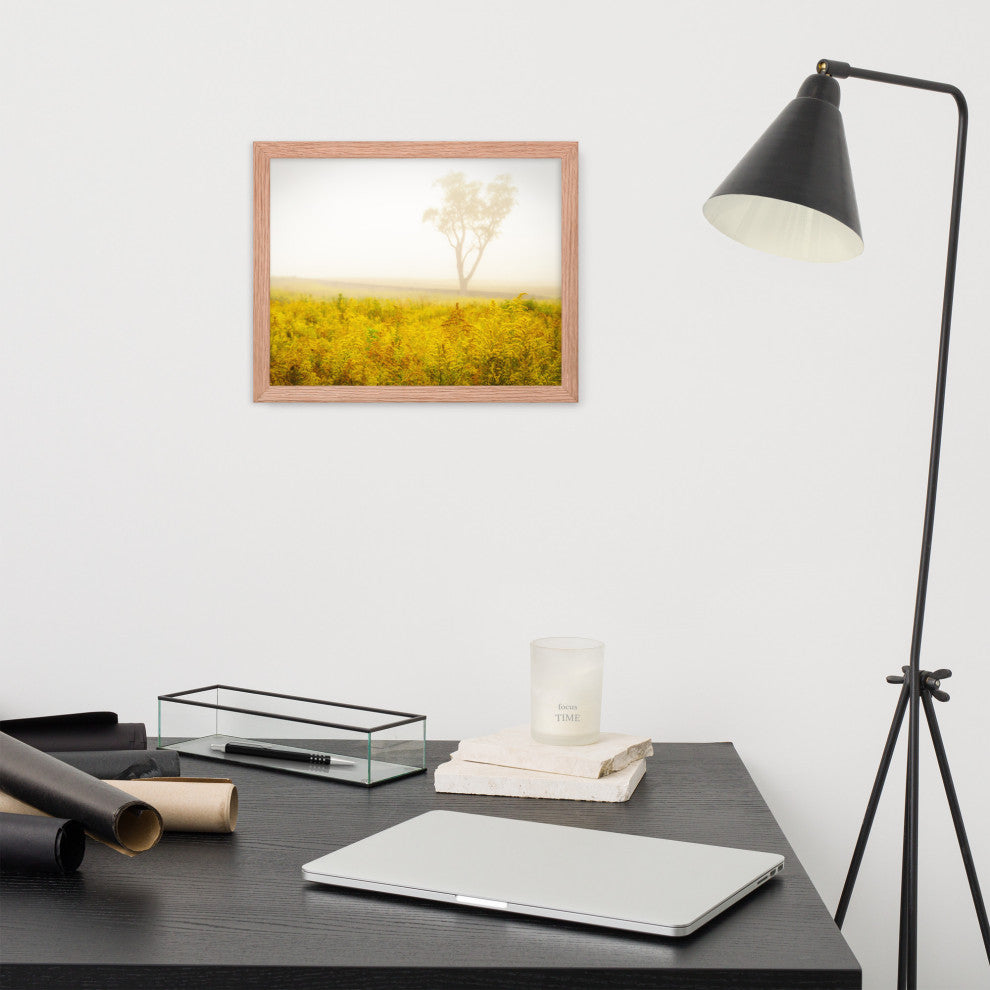 Dreams of Goldenrod and Fog Landscape Framed Photo Paper Wall Art Prints, Red Oak, 11" X 14"