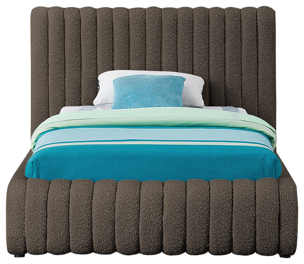 Nash Boucle Fabric Upholstered Bed, Brown, Twin