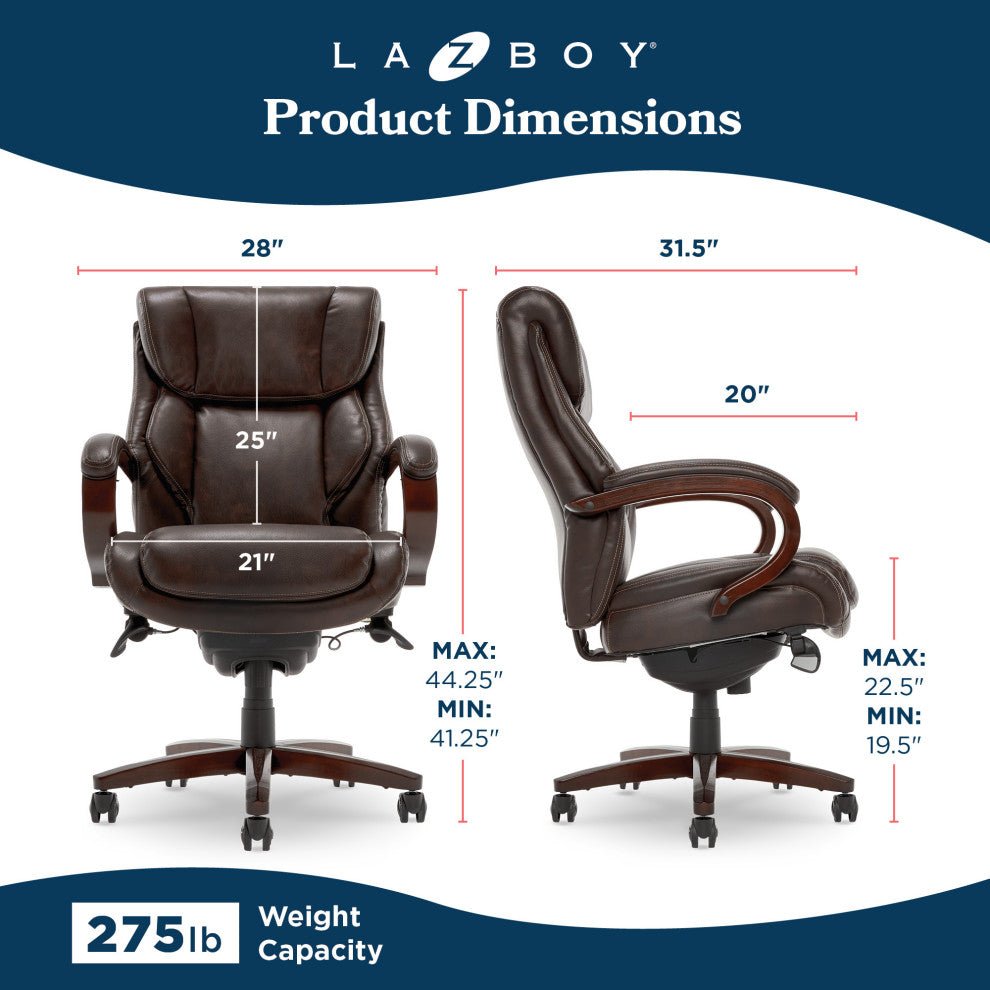 La-Z-Boy Bellamy Executive Office Chair with Memory Foam Brown Bonded Leather