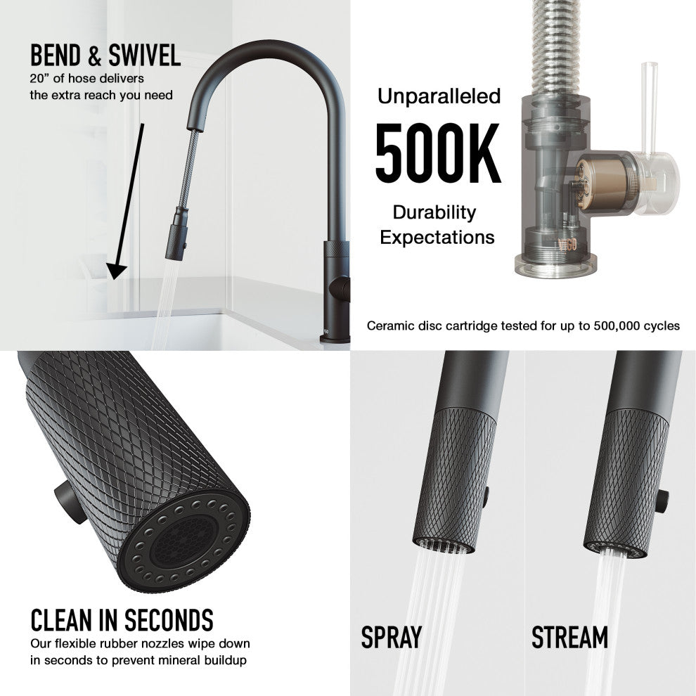 VIGO Bristol 19" H Single Handle Pull-Down Sprayer Kitchen Faucet, Matte Black, Without Extras