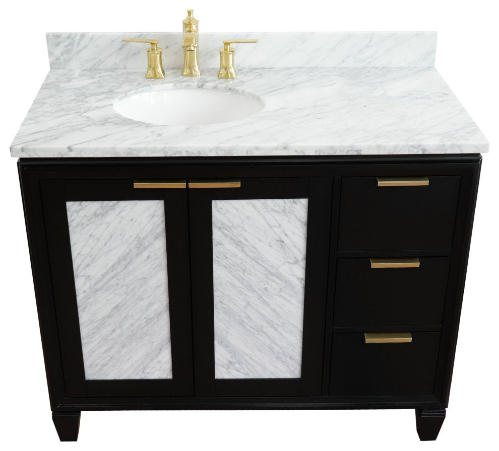 43" Single Vanity, Black Finish With White Carrara