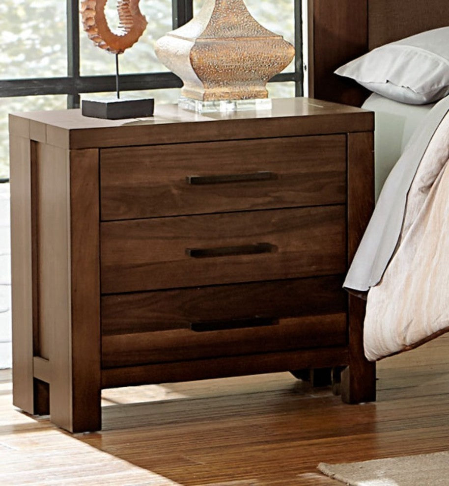3 Drawers Nightstand In Wood Walnut Brown