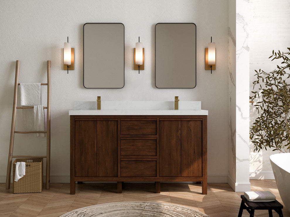 Elizabeth 60 Double Bathroom Vanity in Dark Walnut Teak 2" Carrara Quartz