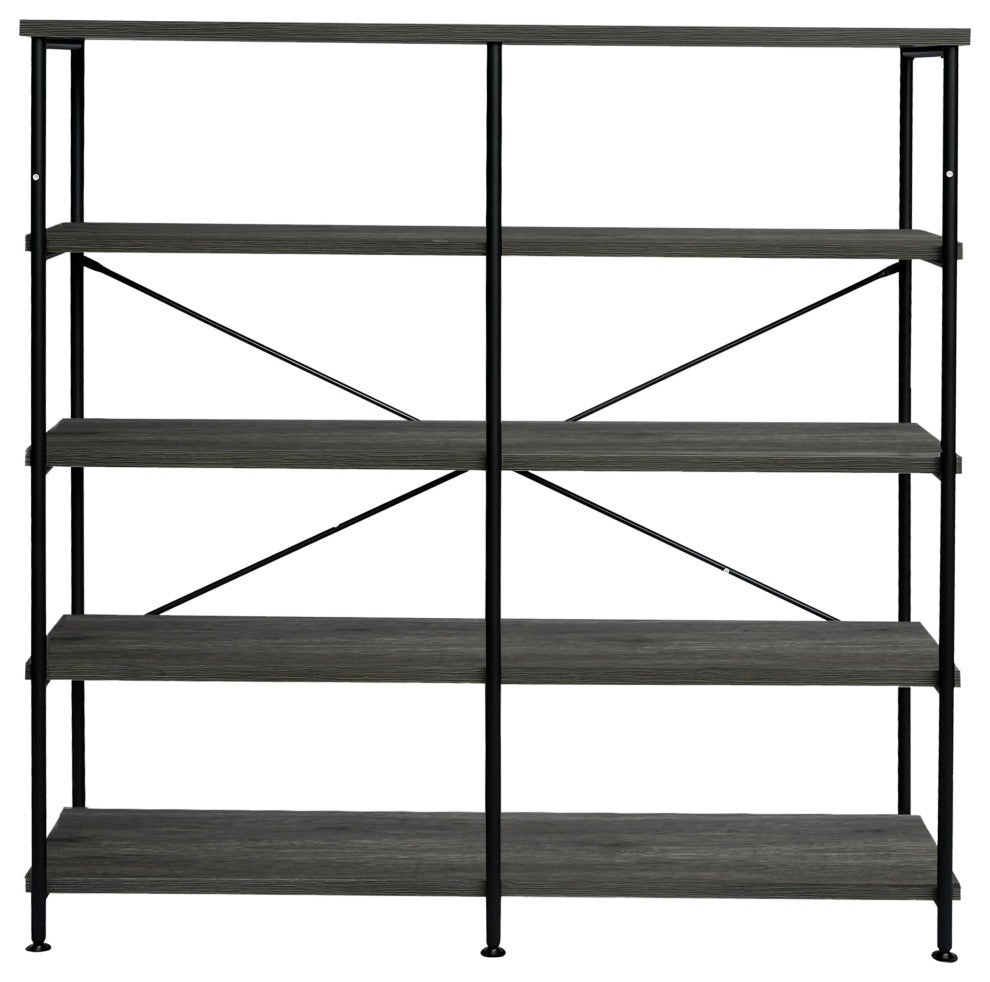 63" Industrial 4 Tier Bookshelf Particleboard Metal Frame, Gray, Black