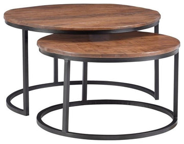 Linon Mina Round Wood Nesting Coffee Tables (Set of 2) in Black Matte Iron