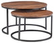 Linon Mina Round Wood Nesting Coffee Tables (Set of 2) in Black Matte Iron