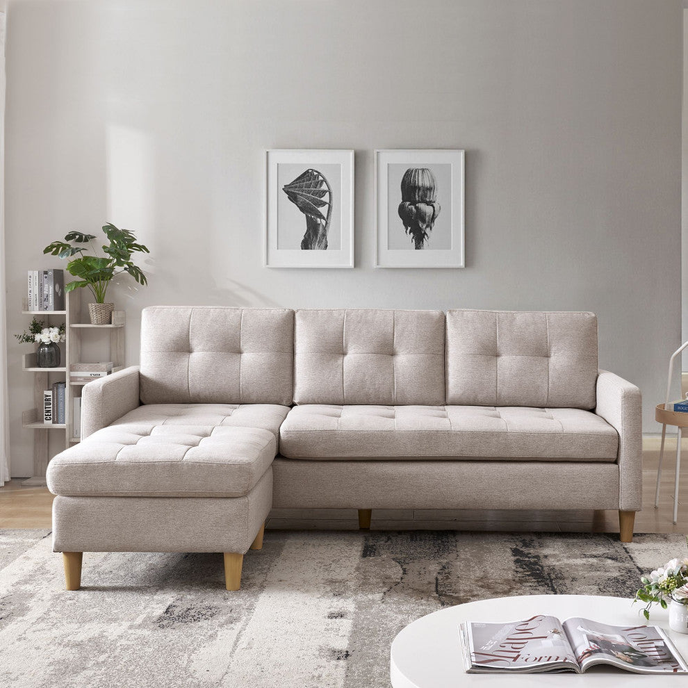 Stagecoach 87" 2-Piece Tufted Reversible Sectional With Ottoman, Beige