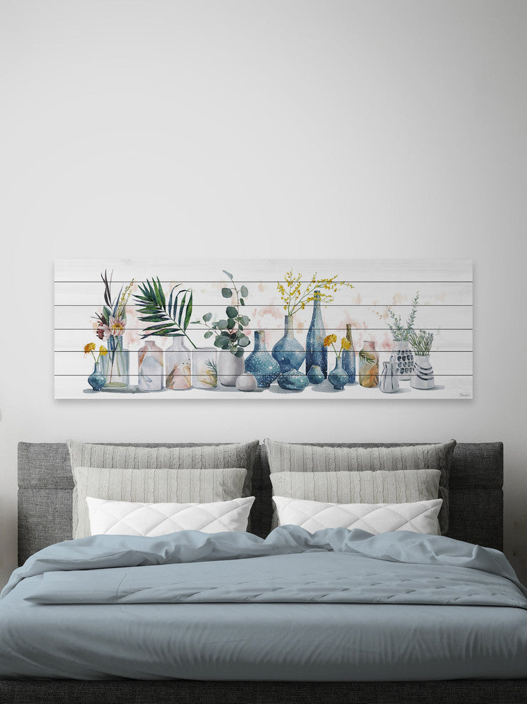 "All the Vases" Painting Print on White Wood, 60"x20"
