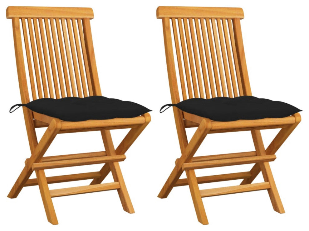 Vidaxl Garden Chairs With Black Cushions 2-Piece Set Solid Teak Wood