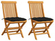 Vidaxl Garden Chairs With Black Cushions 2-Piece Set Solid Teak Wood
