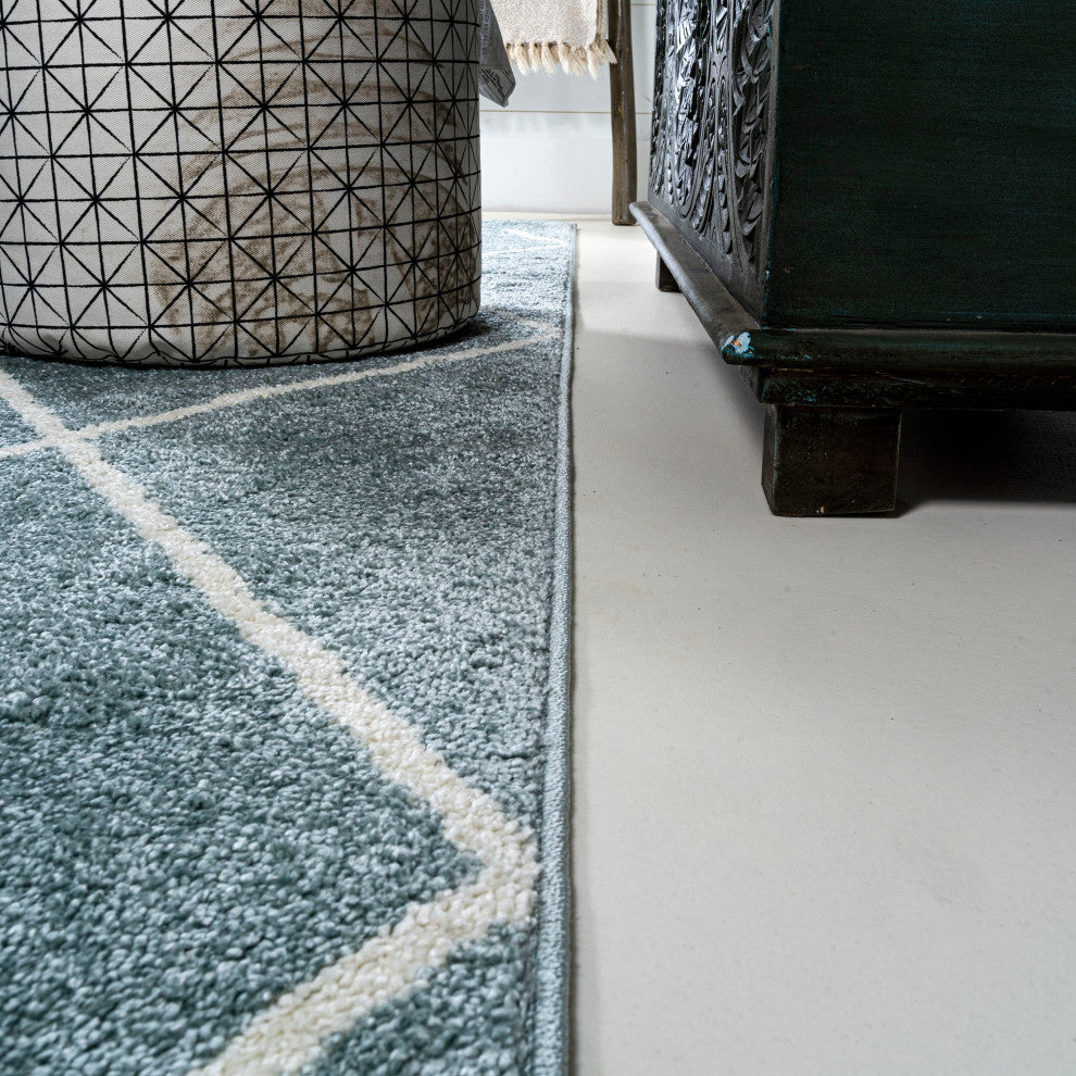 Cole Minimalist Diamond Trellis Light Blue/White 2 ft. x 8 ft. Runner Rug
