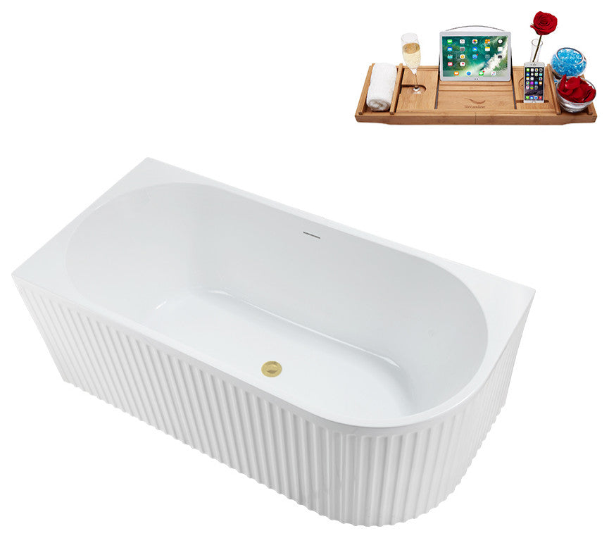 59" Streamline Bathtub and Tray With Drain, Polished Brass