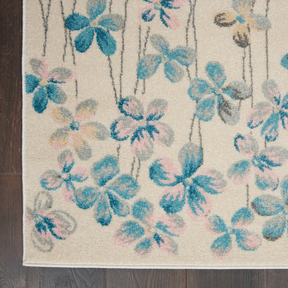 Bohemian Area Rug, Polypropylene With Floral Pattern, Ivory, 8'10" X 11'10"