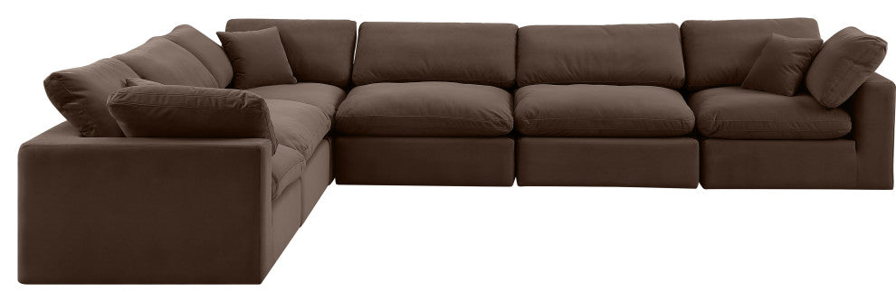 Comfy Upholstered L-Shaped Modular Sectional, Brown, 6-Piece: 3 Armless Chair, 3 Corner Chair, Velvet