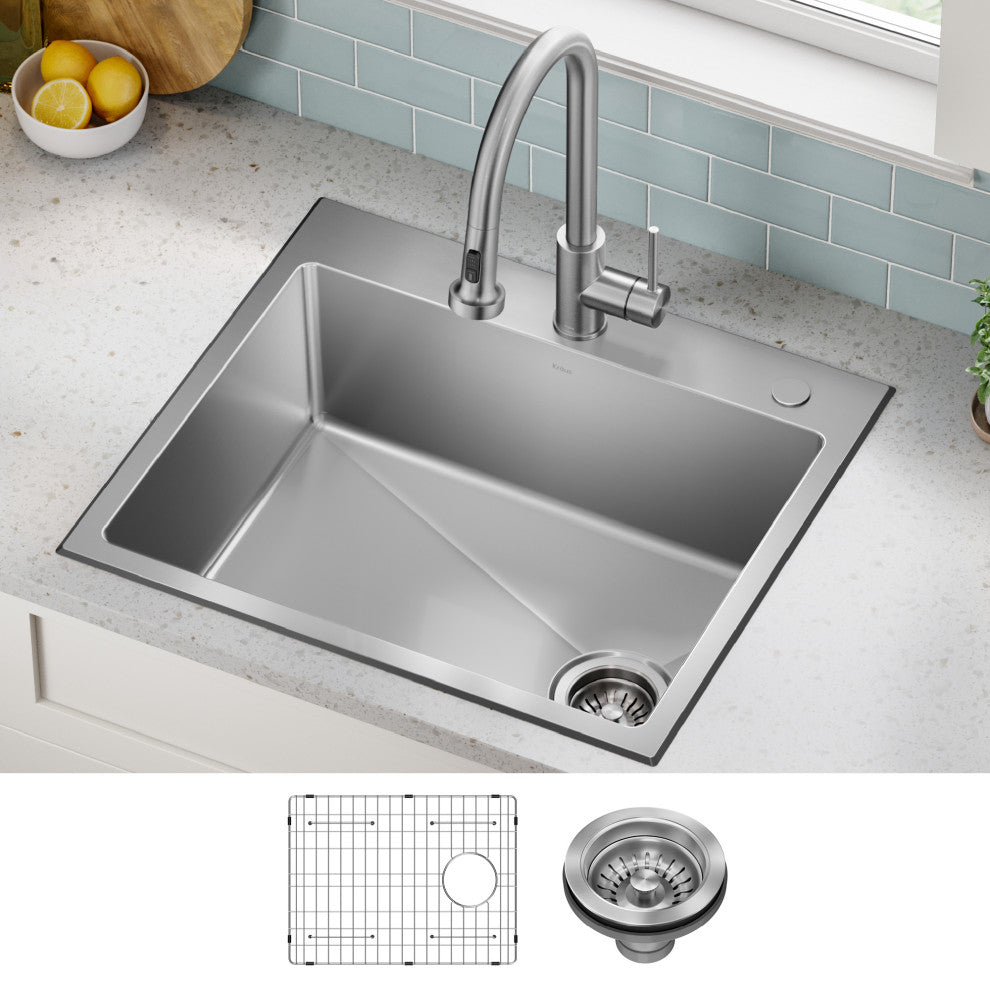 KRAUS Fairlane 25" Drop, / Top Mount 1-Bowl Stainless Steel Kitchen Sink