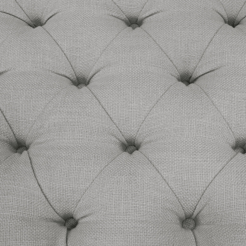Mateo Black Powder Coat Metal Large Linen Tufted Bench - Grey