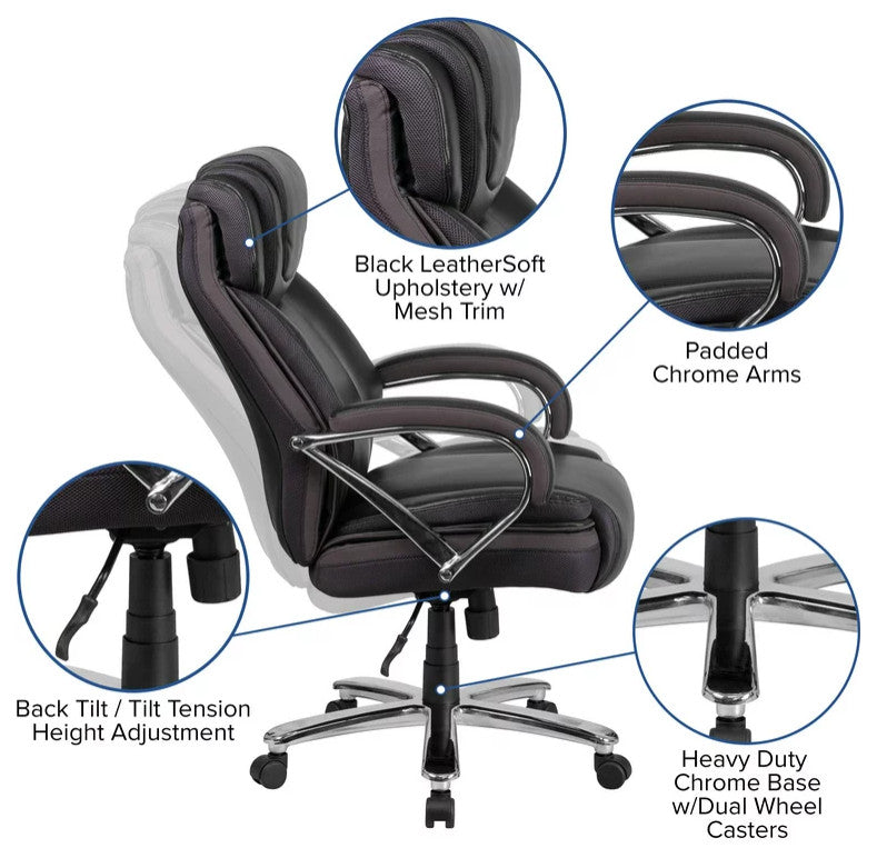 Contemporary Office Chair, Plush Seat & High Backrest for Extreme Comfort, Black
