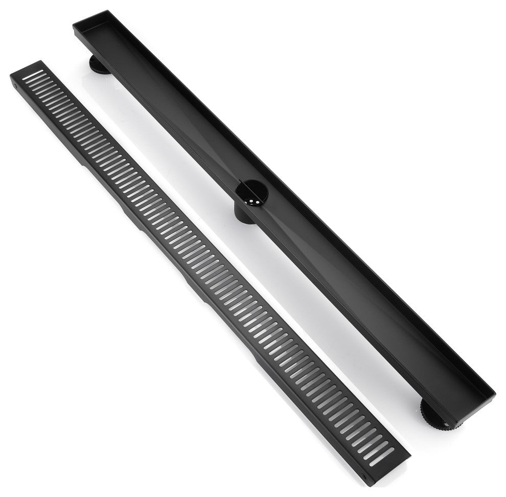 Stainless Steel Rectangular Linear Shower Floor Drain, Black, 36"