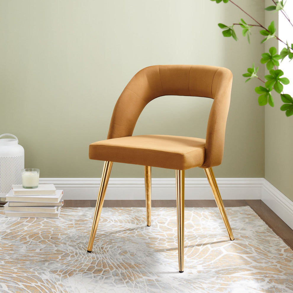 Dining Chair, Gold Brown, Velvet, Modern, Mid Century Cafe Bistro Hospitality