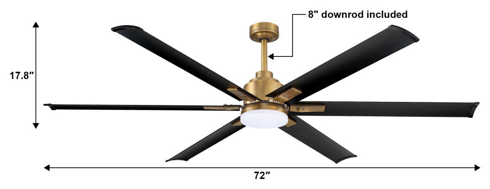 72 in. Large Integrated LED Indoor Brass Ceiling Fan with Light and Remote