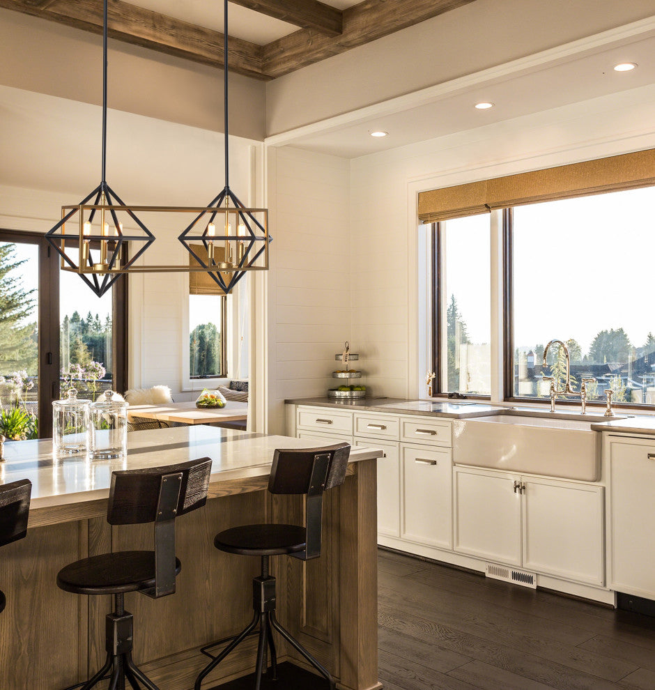 Pryor, 6-Light Geometric Pendant, Antique Gold and Black Finish