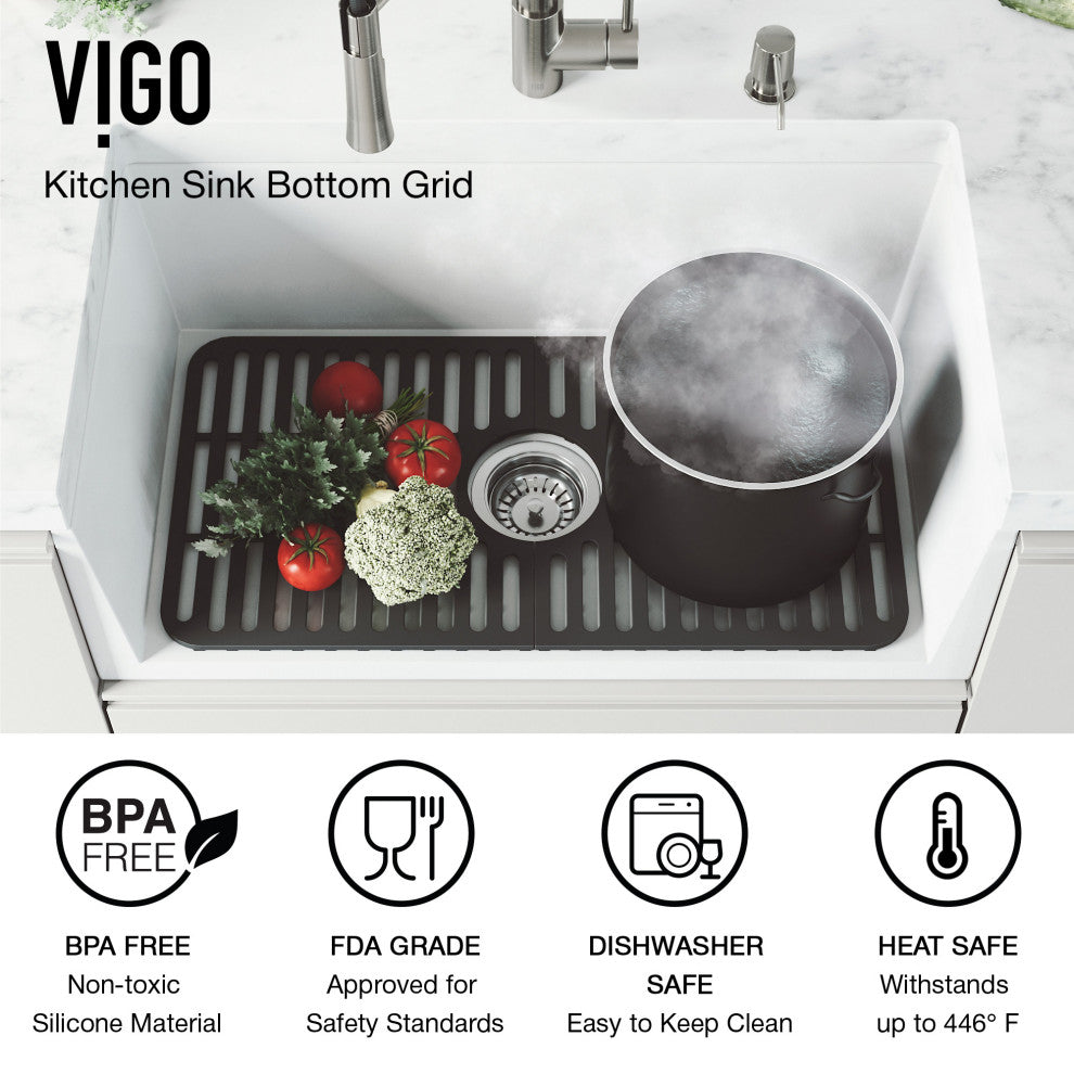 VIGO Silicone Protective Bottom Grid for Single Bowl Kitchen Sink, Matte Black, 25"lx13"w