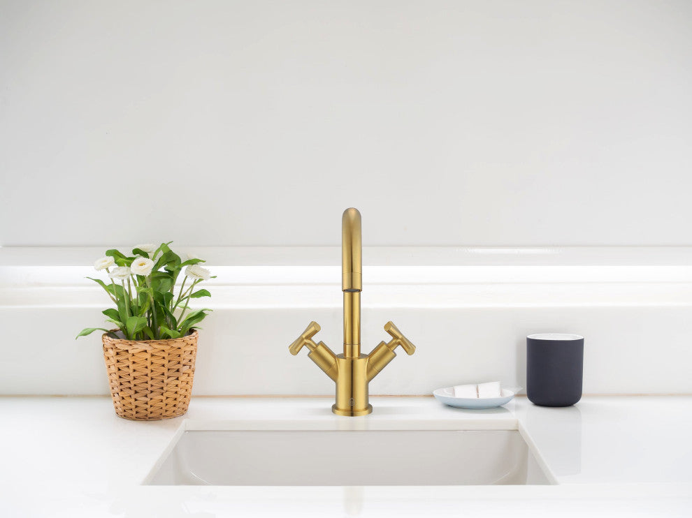 Ancona Ava Single Hole Cross Handle Bathroom Faucet, Titanium Gold Finish