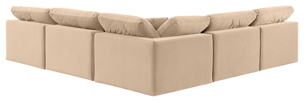Comfy Upholstered L-Shaped Modular Sectional, Beige, 5-Piece: 4 Armless Chair, 1 Corner Chair, Velvet