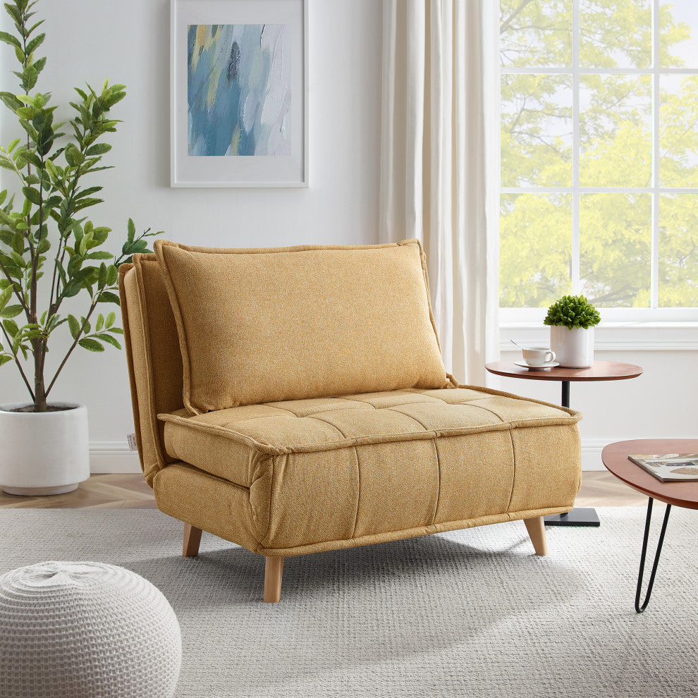 Modern Fabric Upholstered Convertible Sofa Bed Folding Sleeper Chair, Yellow