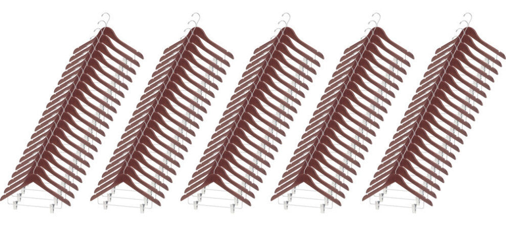 Straight Wood Skirt Hangers With Chrome Clips and Mahogany Finish, Set of 100